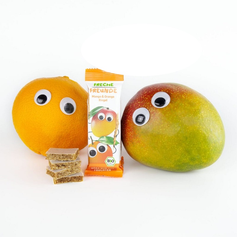 Freche Freunde müslibatoonid mango ja apelsiniga, 4 tk batoonikesed mangobatoon apelsinibatoon naturaalne suhkruta puuviljadest