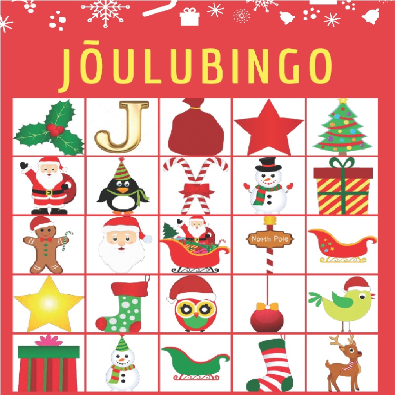Jõulubingo pildimäng lastele tasuta printimiseks