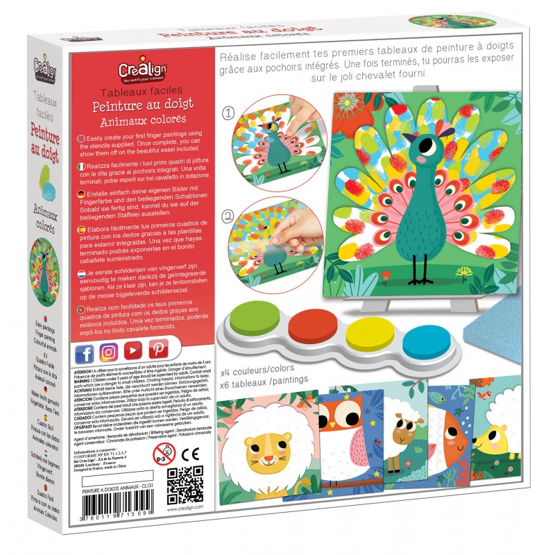 Créa Lign' näpuvärvidega kunstikomplekt Loomad lastele Laste näpuvärvide ja pildikaartidega loovuskomplekt