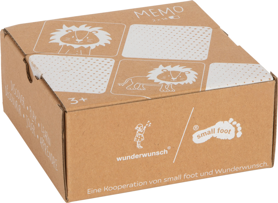 Puidust mälumäng ja memoriin lastele 3+ – loomapildid ja liugkaanega puidust hoiukarp