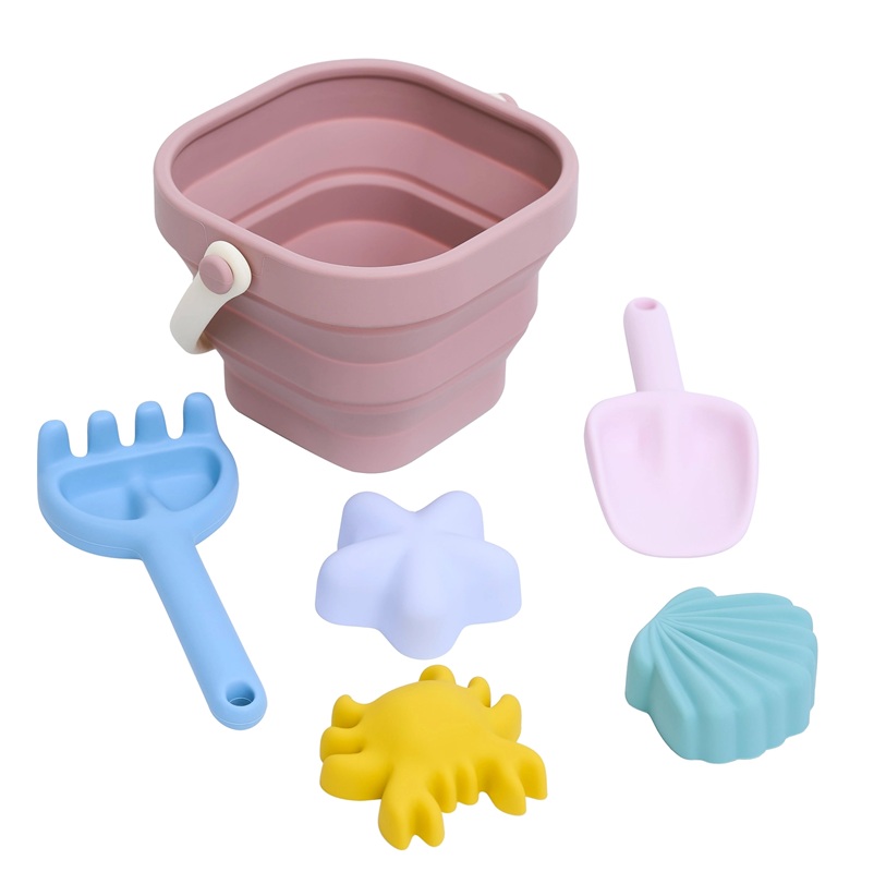 The Cotton Cloud silikoonist rannamänguasjade komplekt MAUVE – kokkupandav ämber ja vormid