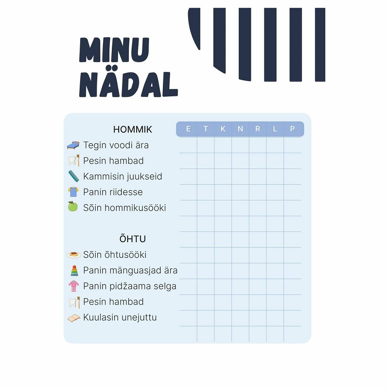 Tasuta NUPU õppevahend - Rutiinitabel Minu nädal - www.lapseheaks.ee 1