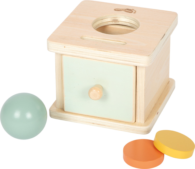 Montessori eseme jäävuse karp small foot Montessori sisestus- ja pallikarp sahtliga