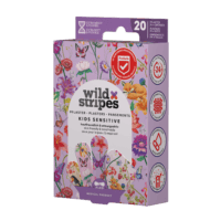WILD STRIPES laste plaastrid tundlikule nahale 20 tk Lõbusad laste plaastrid lillede loomadega kujundusega