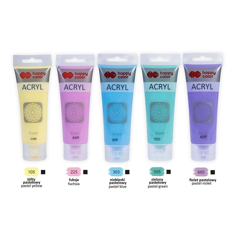 Happy Color pastelsed tuubis akrüülvärvid 5 × 75 ml komplekt, veekindlad ja erinevatele pindadele