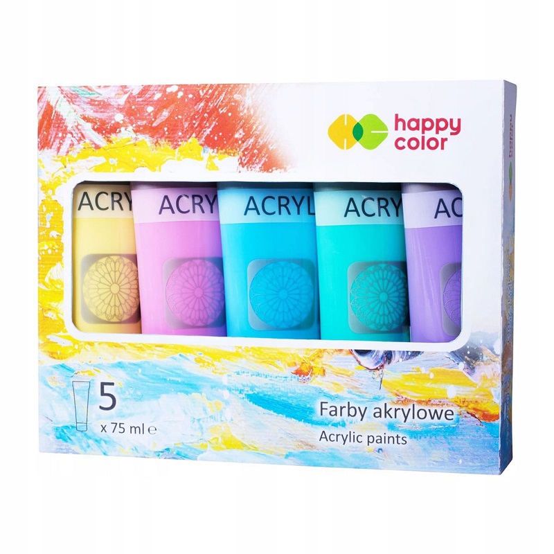 Happy Color pastelsed tuubis akrüülvärvid 5 × 75 ml komplekt, veekindlad ja erinevatele pindadele