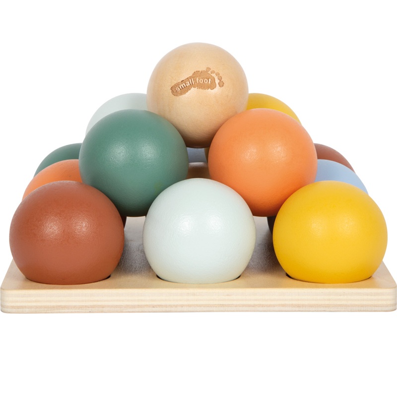 Puidust pallide sorteerimine – 14 värvilist palli ja 9 värvipesaga alus Montessorist inspireeritud sorteerimismäng – peenmotoorika ja käe-silma koordinatsioon