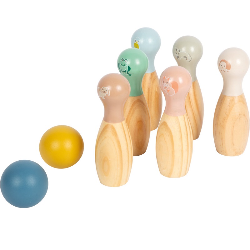 Puidust keeglimäng ja bowling riidest hoiukotis lastele