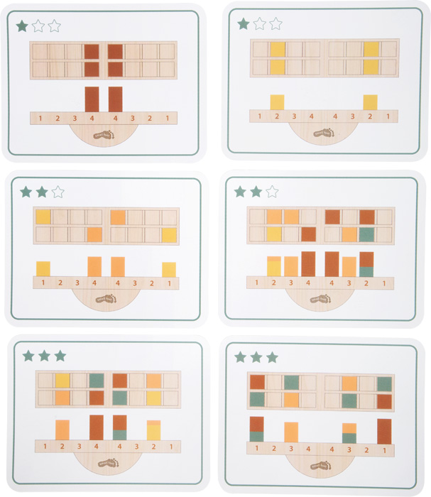 Montessori puidust tasakaalumäng värviliste klotside ja kaartidega