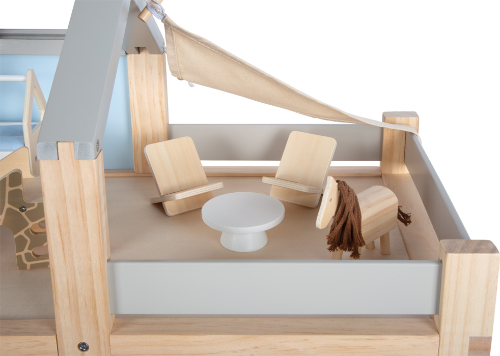 Põhjamaise disainiga puidust nukumaja koos mööbliga ja katuse­terassiga Suur kolmekorruseline puidust nukumaja lastele