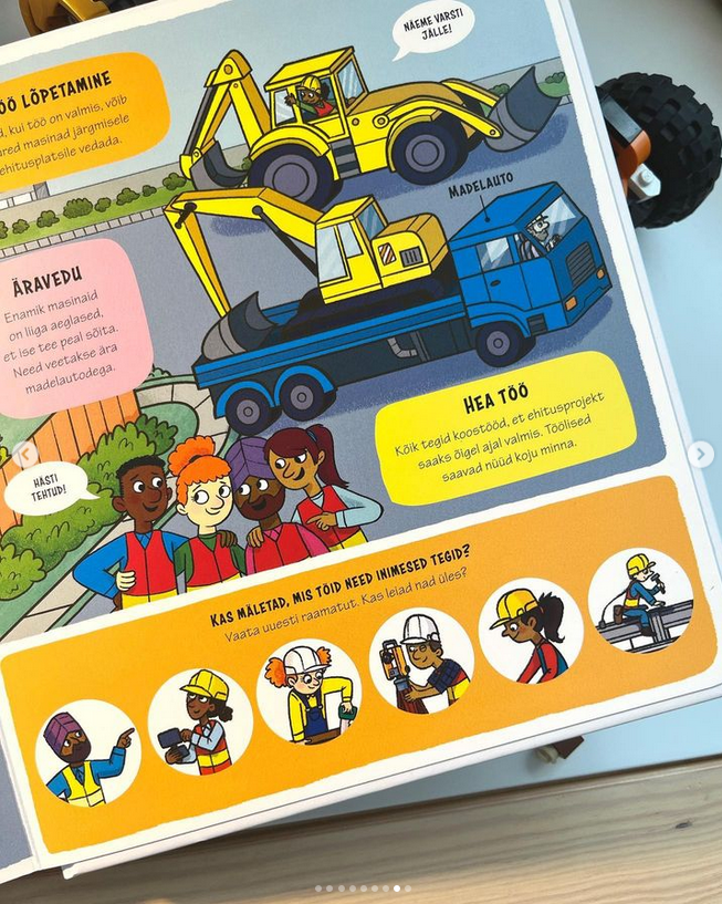 klapiraamat ehitusplatsil pappraamat kõvade lehtedega raamat lastele ehitus masinad