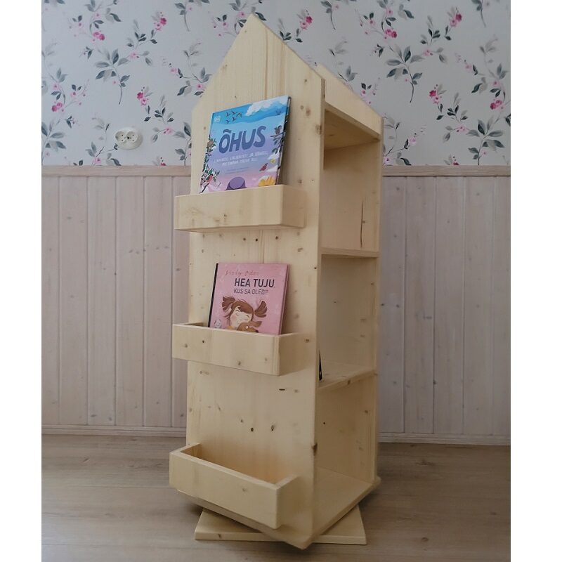 puidust raamaturiiul pöörlev