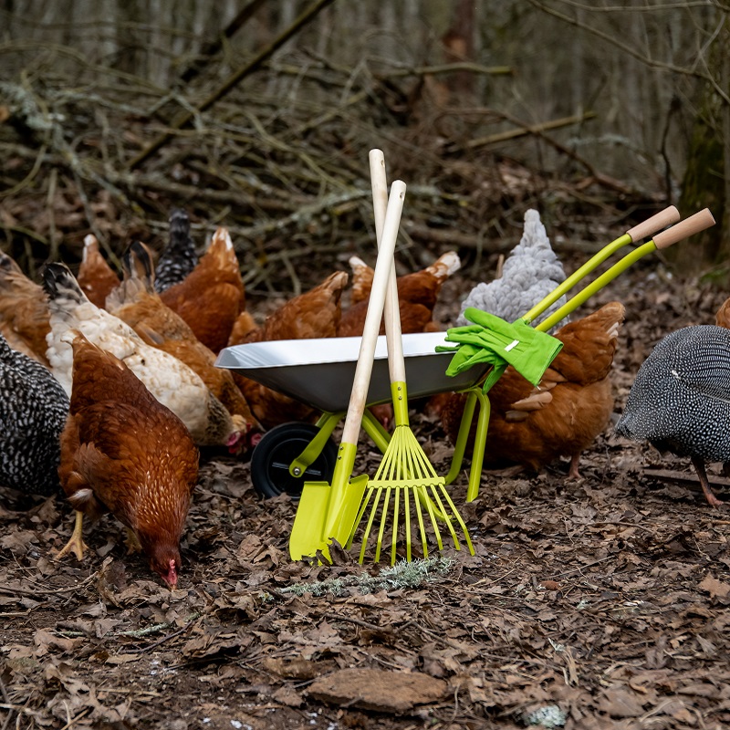 aiatööriistade komplekt lapsele aiakäru reha labidas töökindad lastele metallist