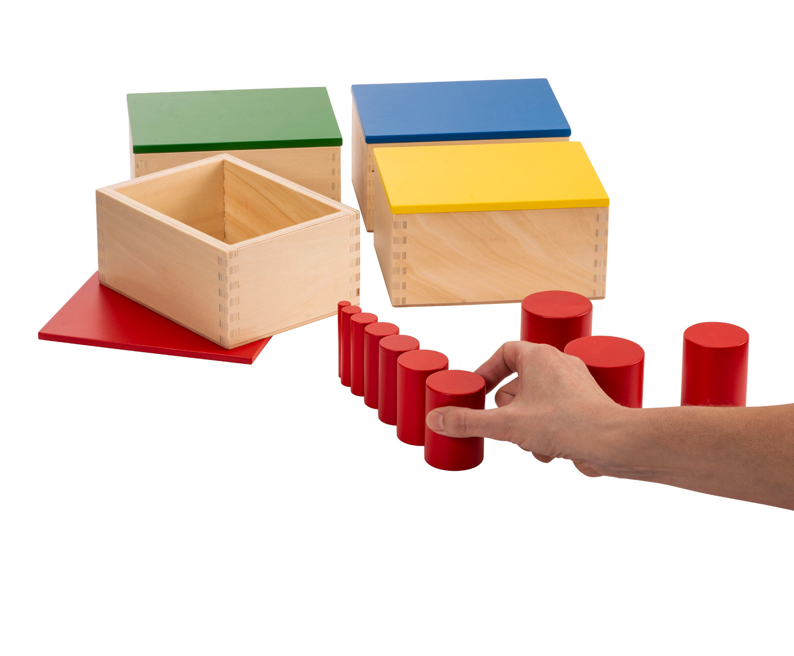 Montessori pedagoogika värvilised silindrid puidust suuruste õppimiseks set of knobbless cylinders