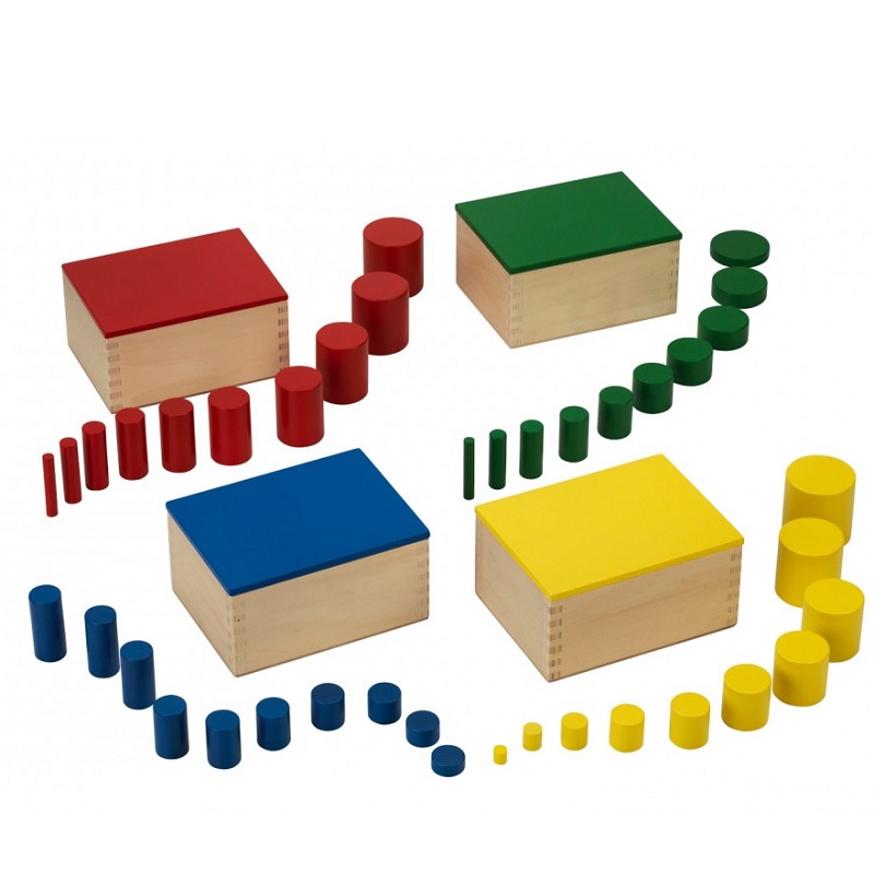 Montessori pedagoogika värvilised silindrid puidust suuruste õppimiseks set of knobbless cylinders