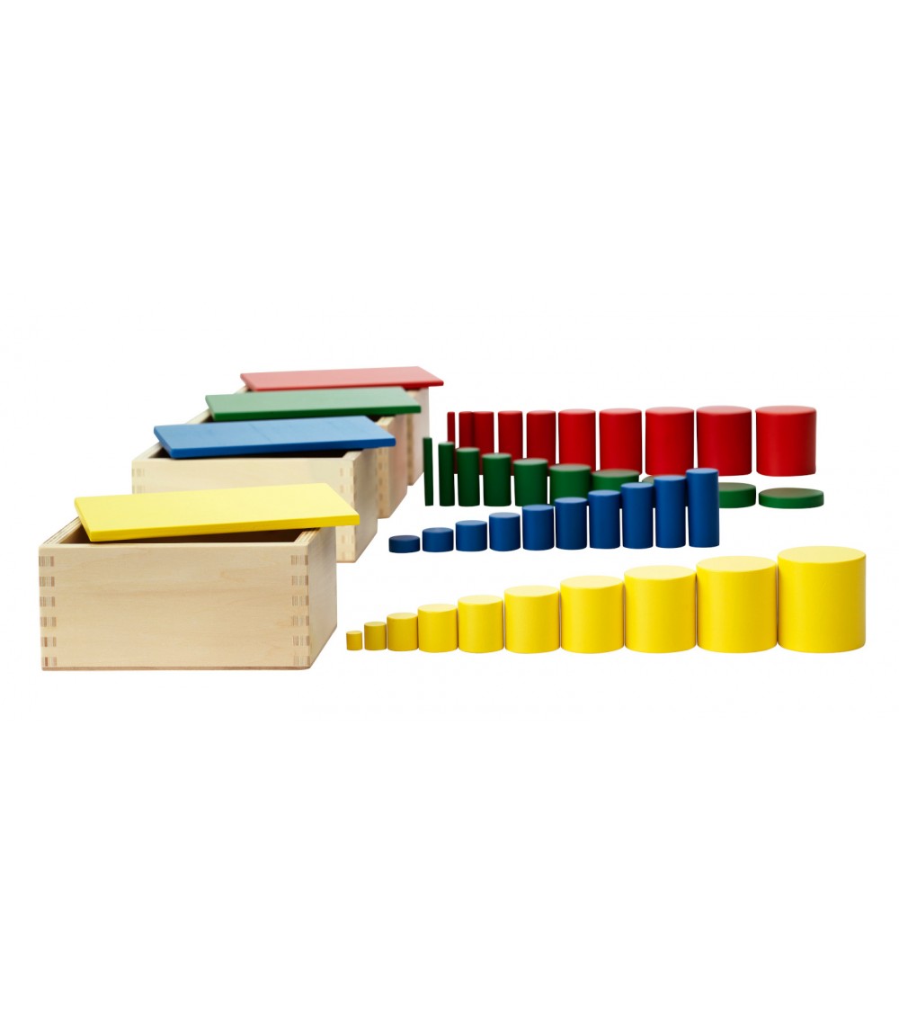 Montessori pedagoogika värvilised silindrid puidust suuruste õppimiseks set of knobbless cylinders
