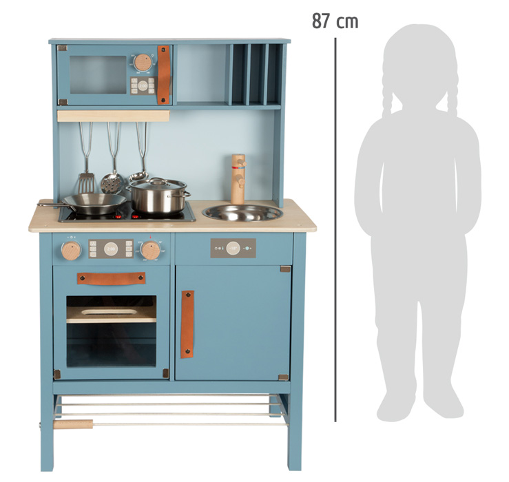 Puidust mänguköök koos töövahenditega sööginõudega laste köök toiduained mänguköök