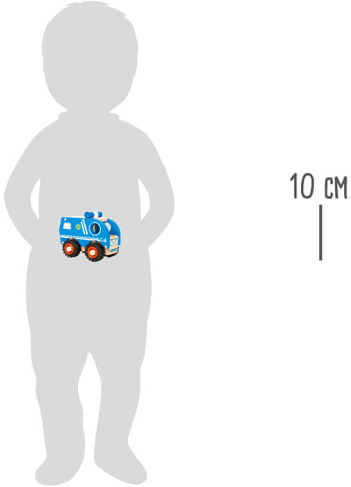 puidust suur politseiauto liikuvate ratastega