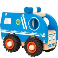 puidust suur politseiauto liikuvate ratastega