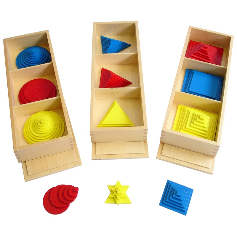 Montessori tasapinnaliste geomeetriliste kujundite komplekt – matemaatiliste ja geomeetriliste oskuste arendamiseks.