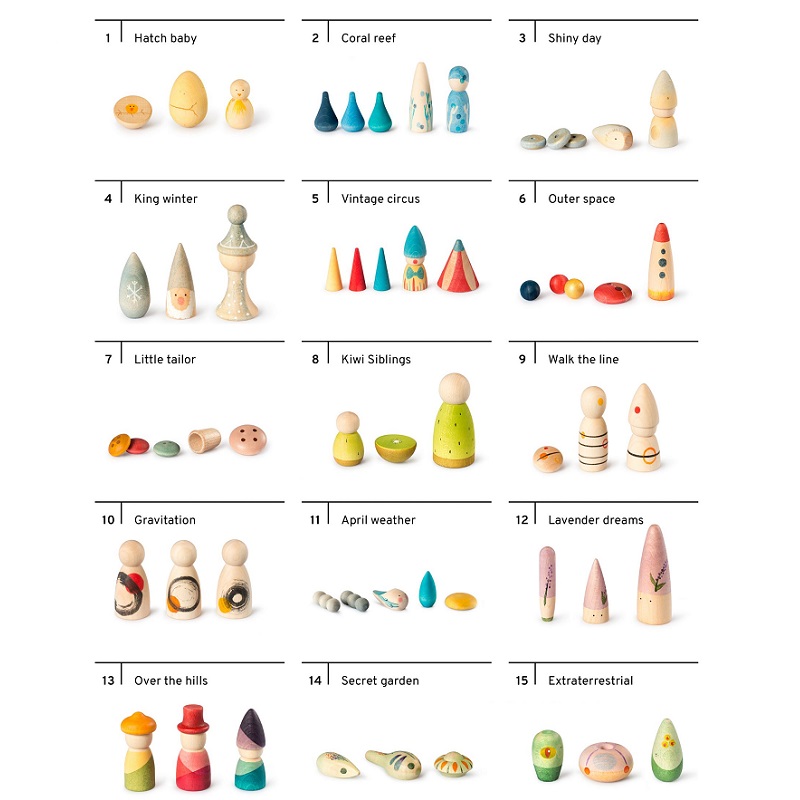 Grapat puidust mängufiguurid õnneloos üllatuskarp kingitus loovmäng vabamäng waldorfpedagoogika waldorfmänguasjad