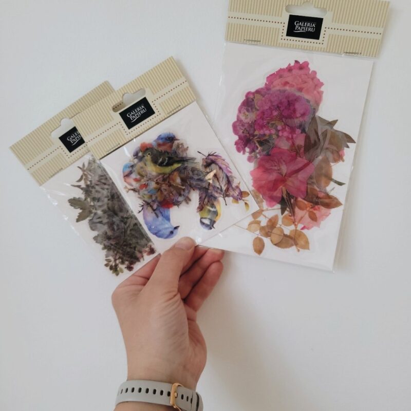 Realistlikud läbipaistva taustaga kleepsud, 12 tk, lilled