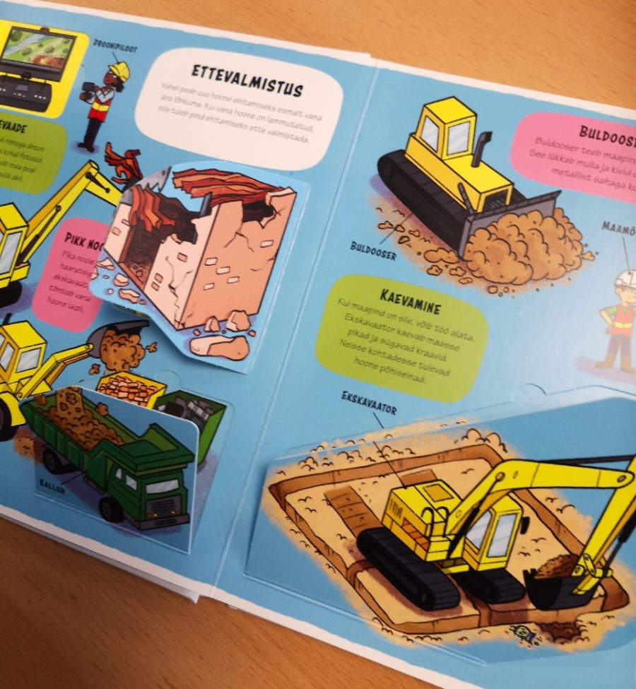 klapiraamat klappidega raamat ehitusplatsil ehitus autod masinad