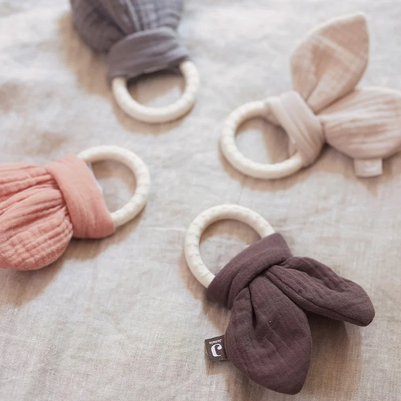 närimisrõngas beebile jollein looduslik krõbisev sensoorne jänku kõrvad