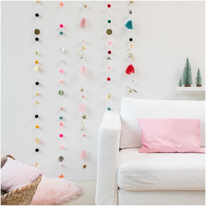 Vanik "pastelsed pallikesed" peodekoratsioon peovanik riputatav seinakaunistus pompom pallid ehted sünnipäev beebipidu