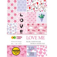 Disainpaberi segupakk „Love me“ – roosa, punase ja armastuse teemalise mustriga.