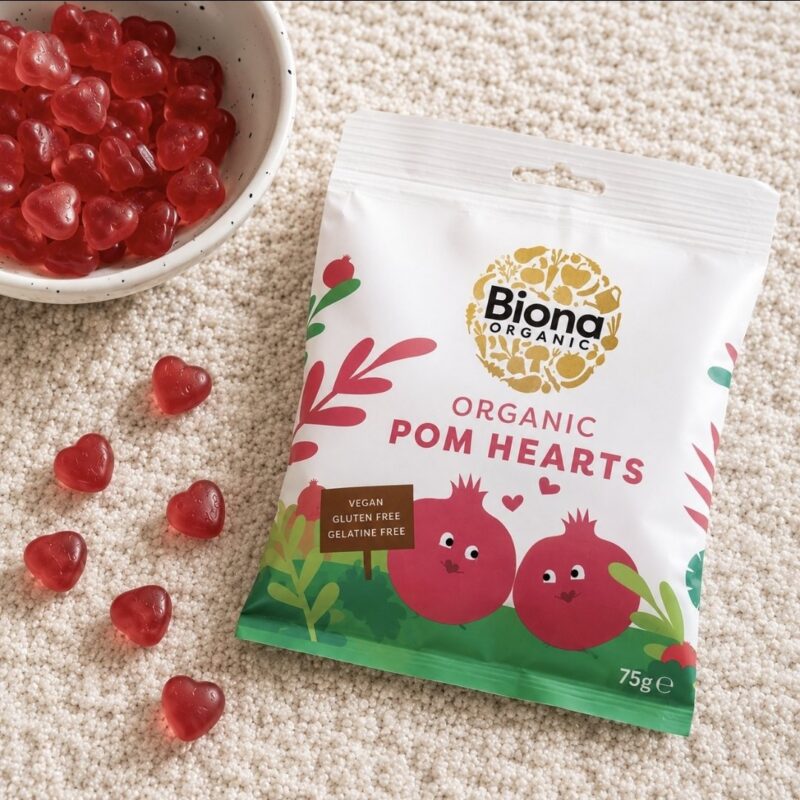 Biona organic südamekujulised kummikommid granaatõunaga