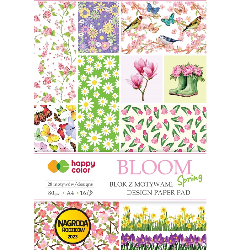 Disainpaberi segupakk kevadised lilled, linnud, õied teemalise mustriga.