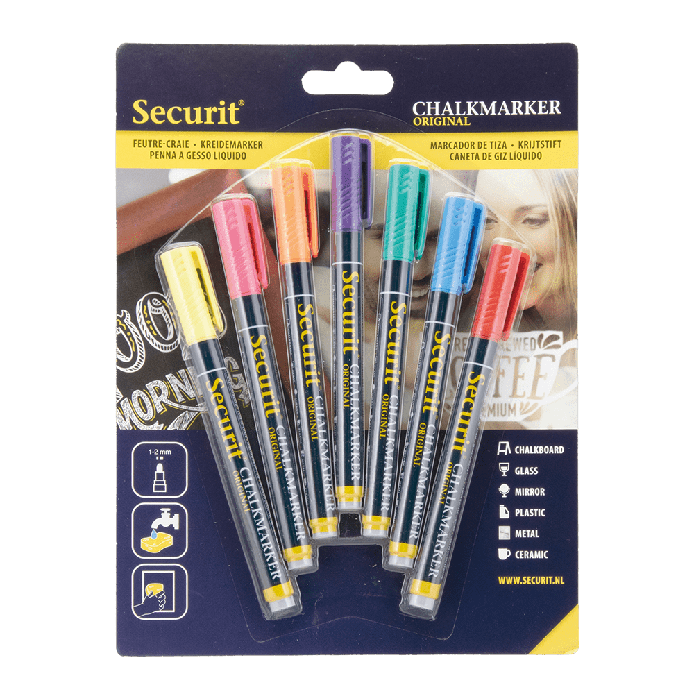 Securit 7-osaline kriidimarkerite komplekt tahvlitele ja klaasile