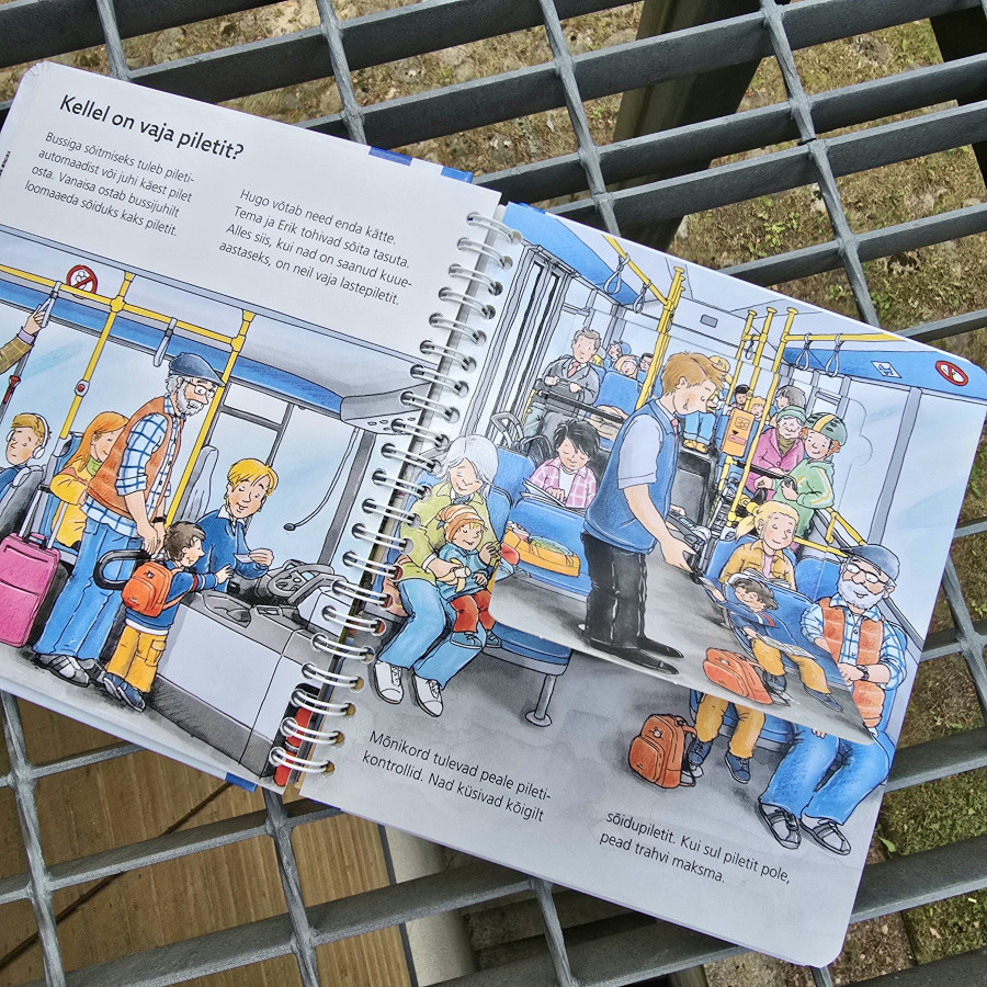 klapiraamat bussi ja rongiga sõitmise teemal lasteraamat liiklemise ja transpordi õppimiseks