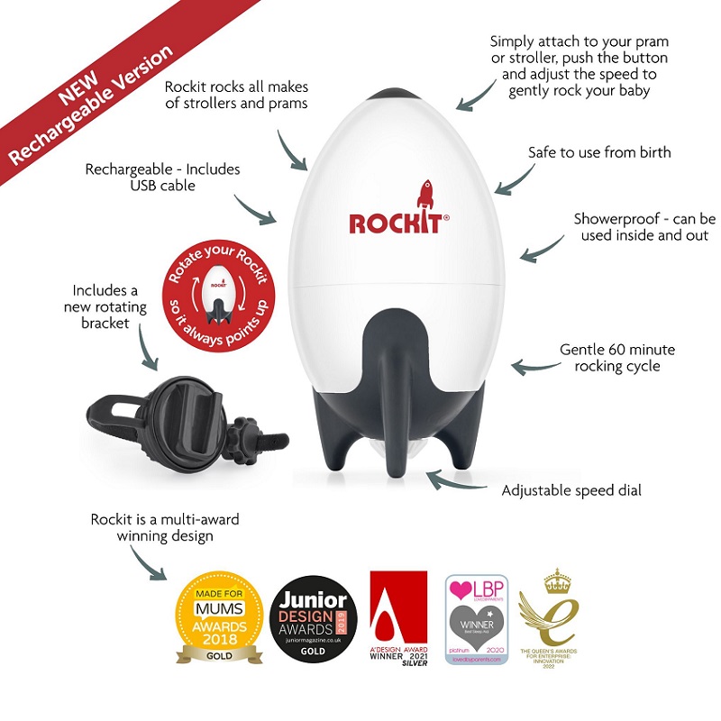 Auhinnatud ja kõrgeimate ohutusstandarditele vastav akuga laetav Rockit Rocker vankrikiigutaja beebile katsikuks ja heaks uneks