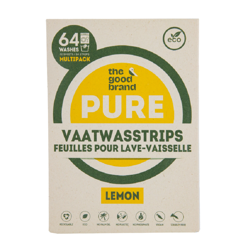 biolagunevad nõudepesumasina ribad sidrunilõhnaga keskkonnasõbralik alternatiiv nõudepesutablettidele The Good Brand plastikuvaba nõudepesuvahend