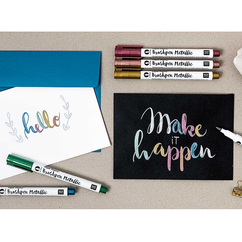 Metallik brushpen vildikad – 6 tk komplektis, kalligraafiaks ja käsitööks.
