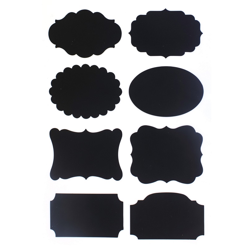 Kleebitavad kriiditahvli pinnaga etiketid – ideaalne purkide, pudelite ja hoiukastide märgistamiseks.