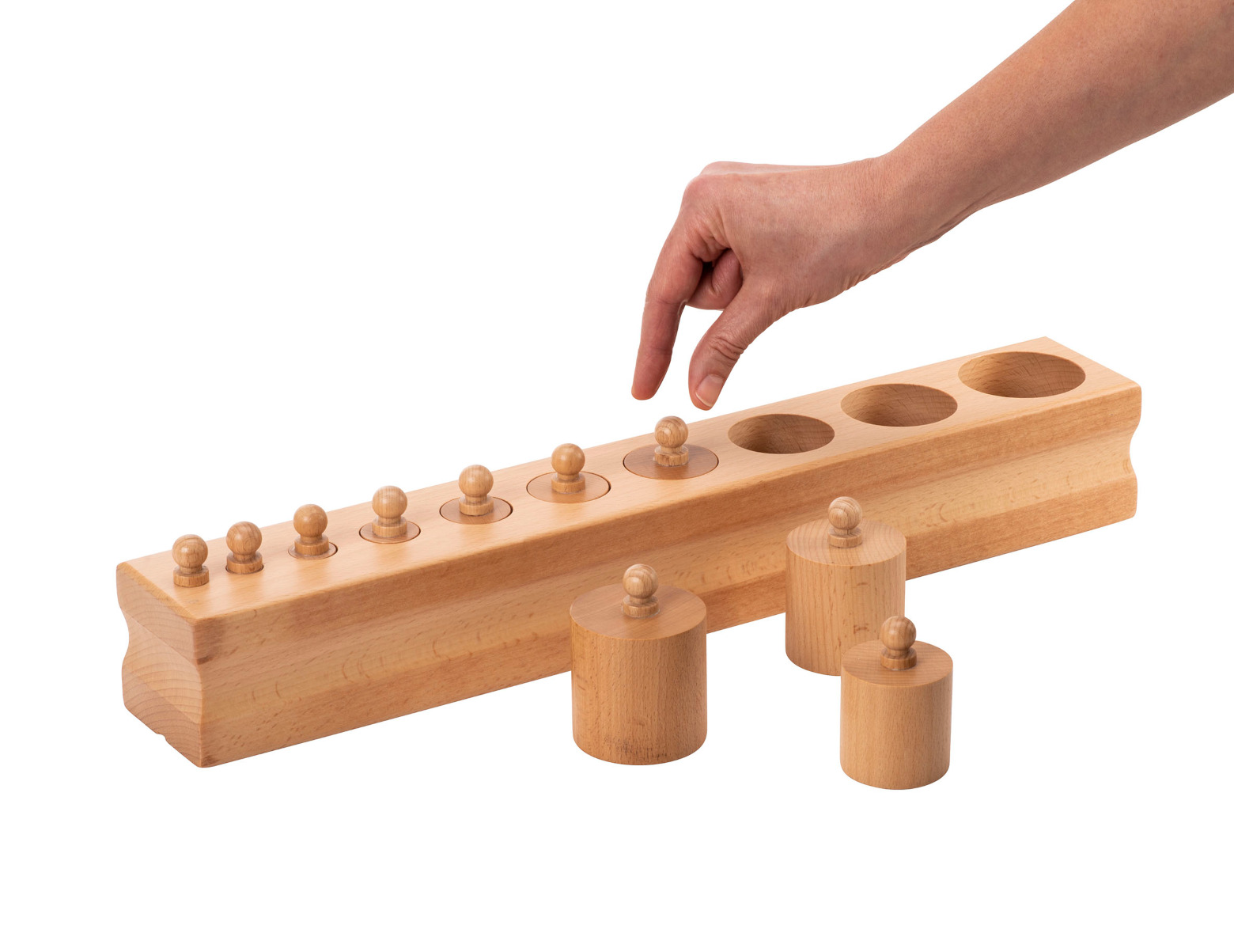 Montessori nupusilindrite komplekt – silindrite ja proportsioonide tundmaõppimiseks