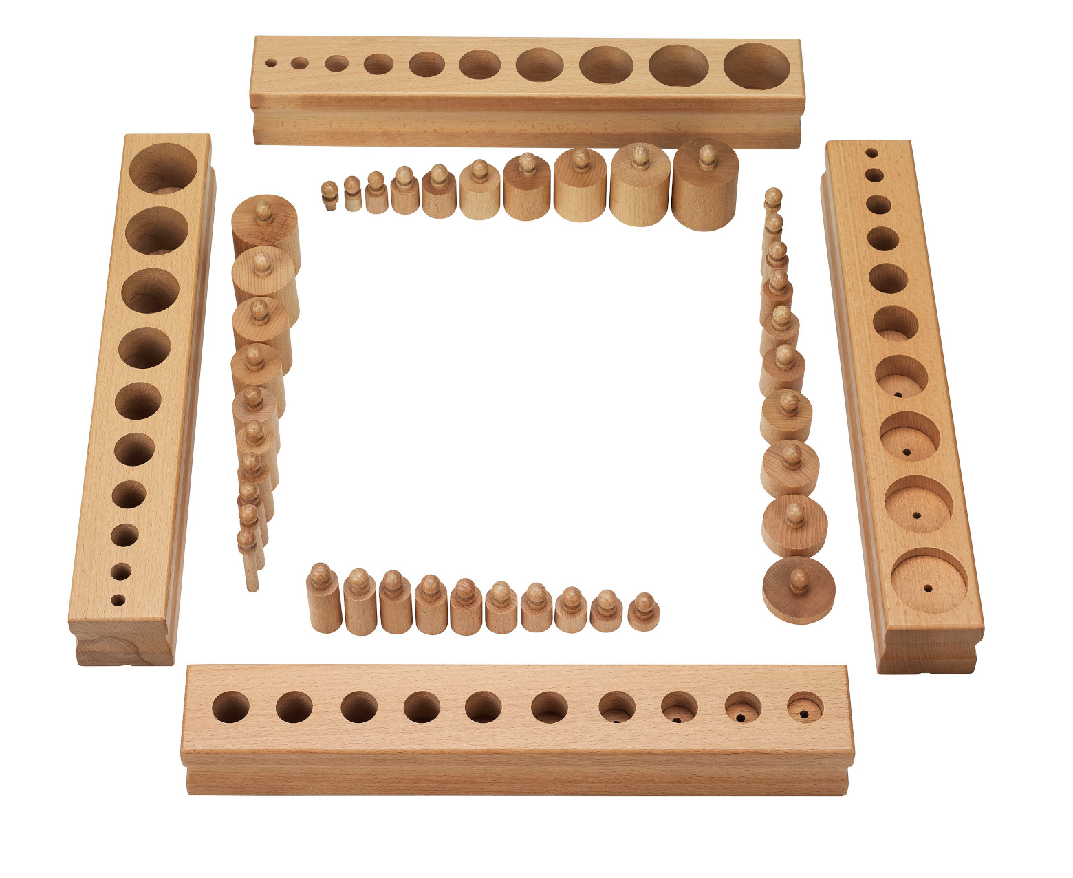 Montessori nupusilindrite komplekt – silindrite ja proportsioonide tundmaõppimiseks