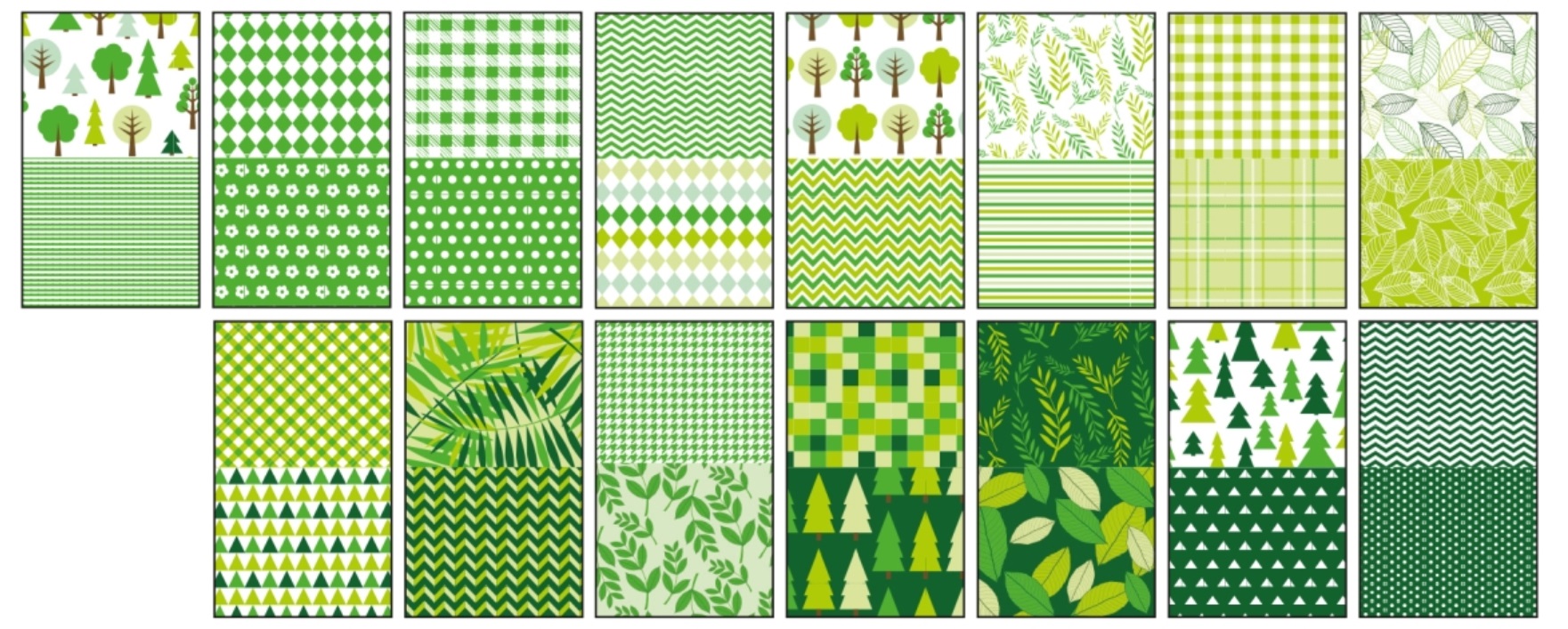Roheliste mustritega disainpaberite segupakk.