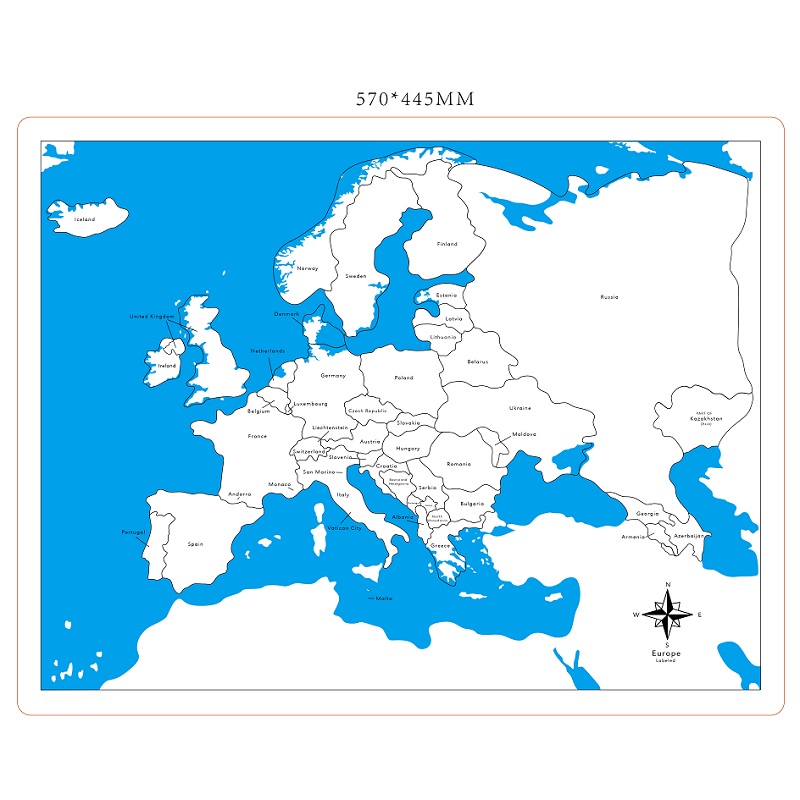 Kontrollkaart Puidust puslekaart Euroopa riikidega juurde – Montessori õppevahend lastele
