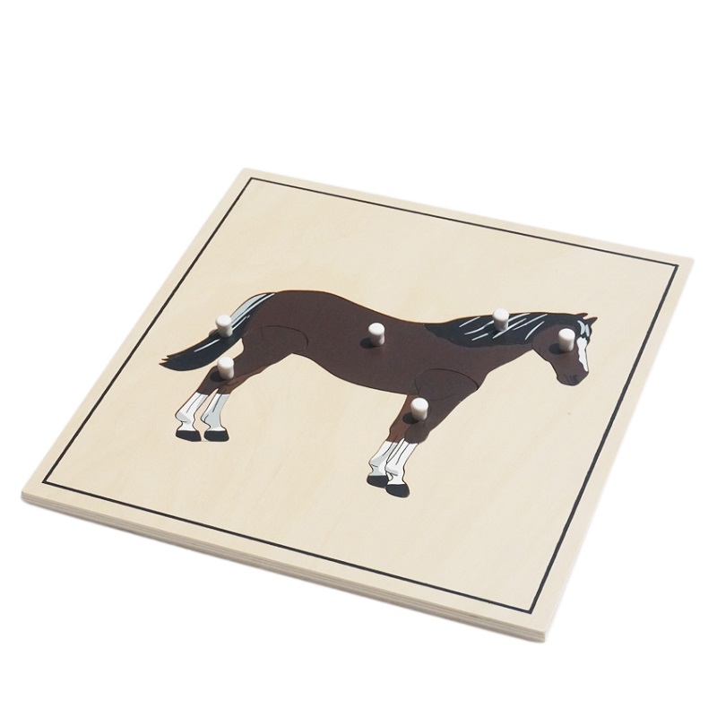 Montessori loomapusle “Hobune skeletiga” – puidust pusle loomade õppimiseks