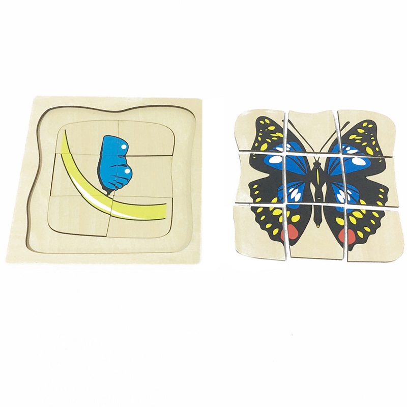 Montessori kihiline puidust pusle “Liblika elutsükkel” – 5 kihiga hariv pusle