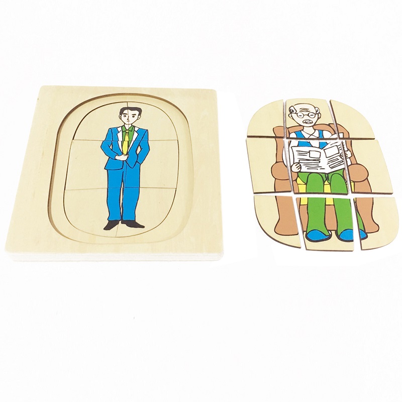 Montessori kihiline puidust pusle “Mehe eluring” – 5 kihiga hariv pusle