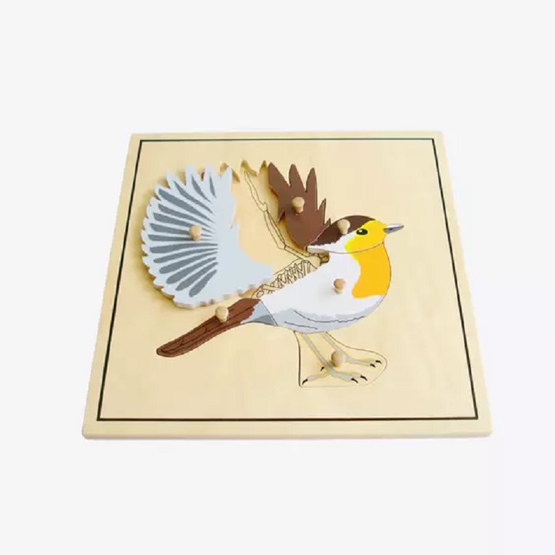 Montessori loomapusle “Lind skeletiga” – puidust pusle loomade õppimiseks