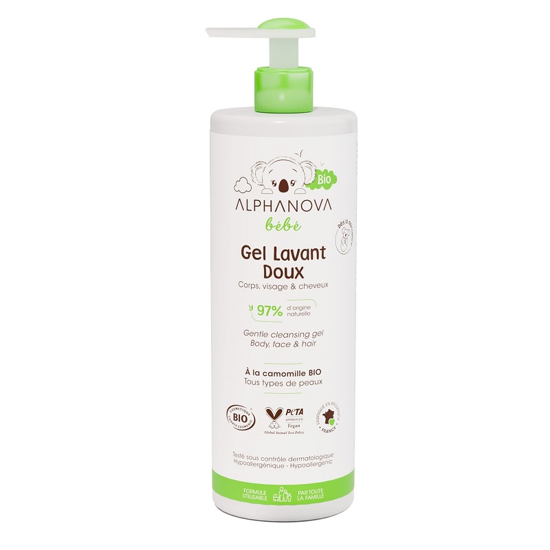 Alphanova Bebe õrn rahustav ja kaitsev keha- ja juustevahend beebidele kummeli ja aloe veraga, apelsiniõite lõhnaga