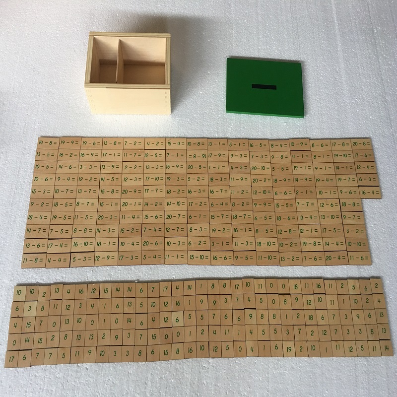 Lahutamistehted ja vastused puidust karbis – Montessori õppevahend