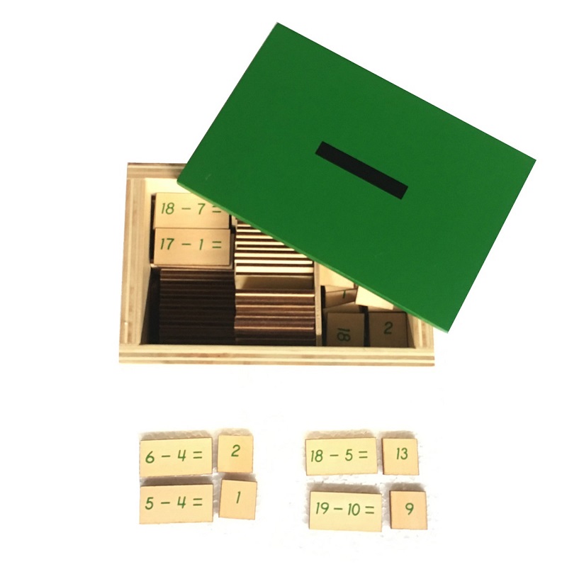 Lahutamistehted ja vastused puidust karbis – Montessori õppevahend