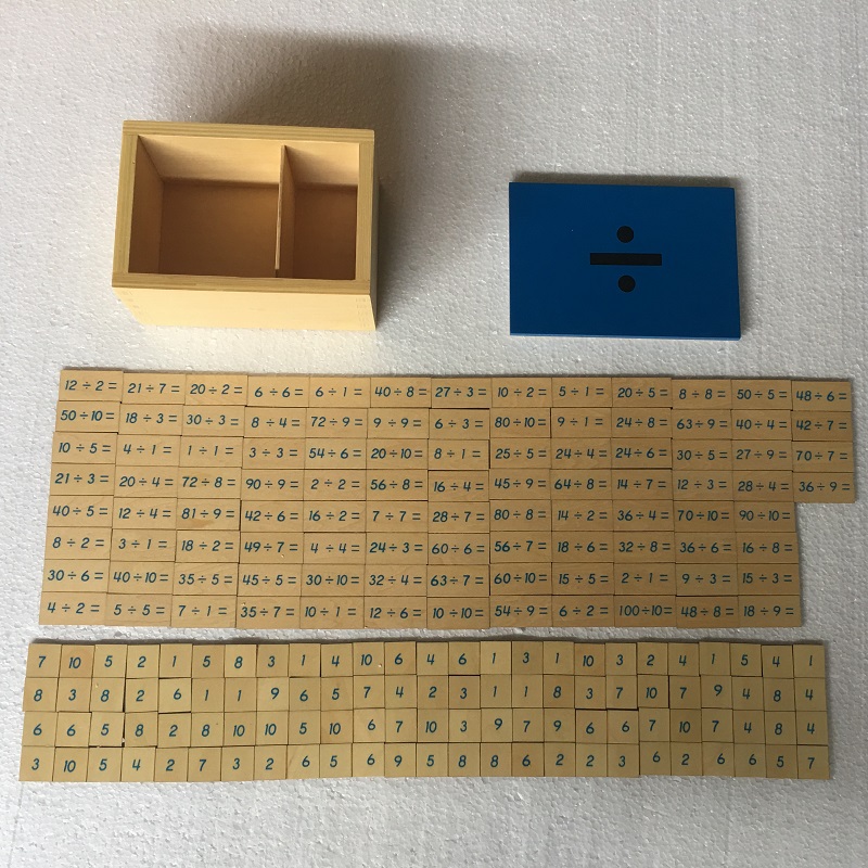 Jagamistehted ja vastused puidust karbis – Montessori õppevahend